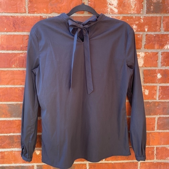 J. McLaughlin Womens Small Black Bow Tie Long Sleeve Blouse - Picture 7 of 7